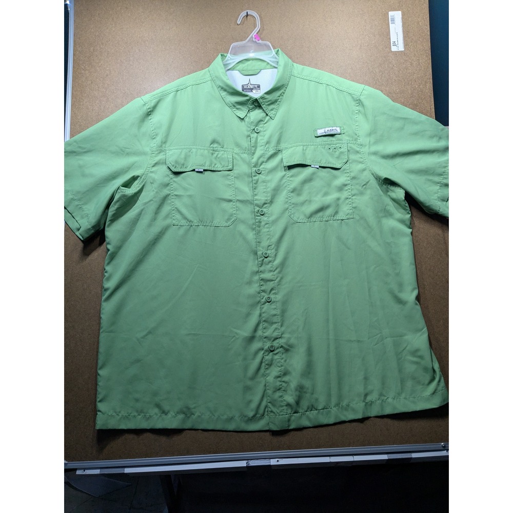 Habit Mens 2XL Green Short Sleeve Fishing Shirt UPF 40+ Vented Mesh Back Pocket
